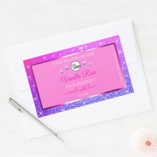 Pink Purple Glitter Product Label Logo Rhinestones