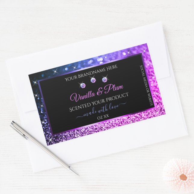 Pink Purple Glitter Product Labels Diamonds Black (Envelope)