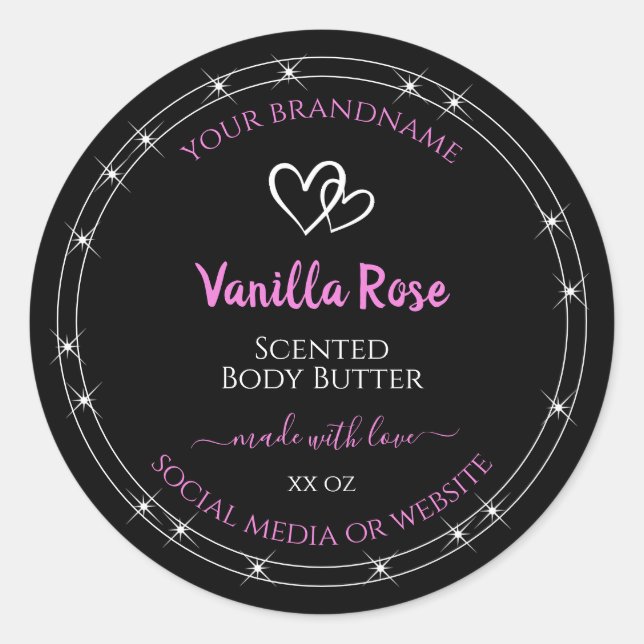 Pink Purple Glitter Product Packaging Labels Black (Front)