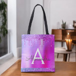 Pink Purple Glitter Sparkle Elegant Monogram Tote<br><div class="desc">Pink and Purple Ombre Faux Sparkle and Dripping Glitter Metallic Stainless Steel Foil Elegant Monogram Book Bag. This Book Bag can be customized to include your initial and first name and given as a gift for Christmas, Sweet 16, 18th, 21st, 30th, 40th, 50th, or 60th Birthday, Bridal Shower or a...</div>