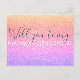 Pink Purple Glitter & Sparkle Matron of Honour Invitation Postcard