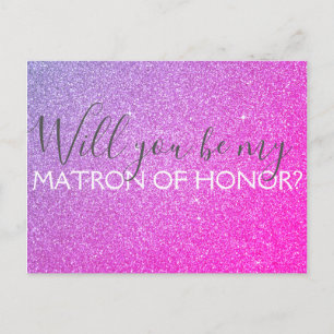 Pink Purple Glitter & Sparkle Matron of Honour Invitation Postcard
