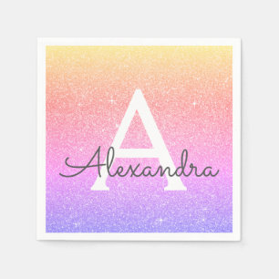 Pink - Purple Glitter & Sparkle Monogram Birthday Napkin
