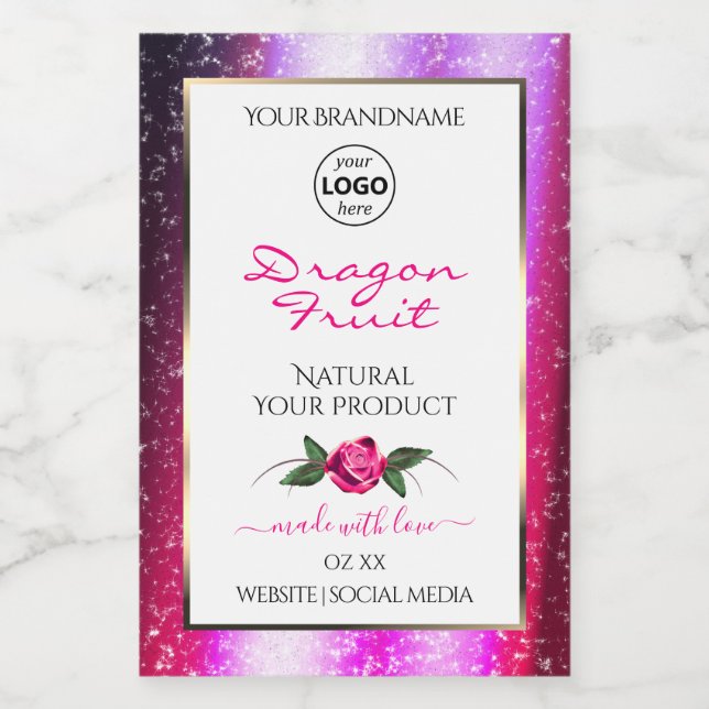 Pink Purple Glitter White Product Labels with Logo (Single Label)