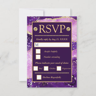 Pink Purple Gold Agate Pattern Wedding RSVP Card