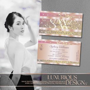 Pink Purple Gold Glitter Stars Monogram Rose Gold Business Card