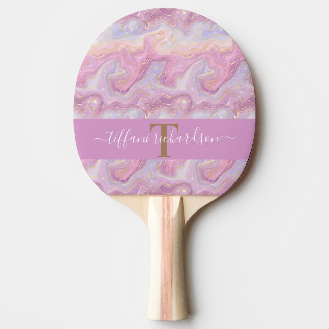 Pink Purple Gold Marble Agate Geode Ping Pong Paddle (Front)