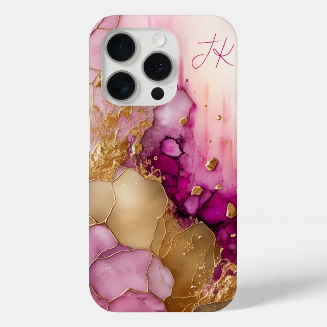 Pink Purple Gold Marble Personalized Monogram Case-Mate iPhone Case (Back)