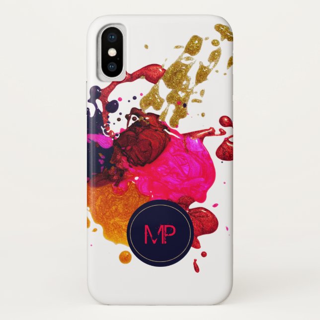 Pink Purple Gold Nailpolish Splatter Monogram Case-Mate iPhone Case (Back)