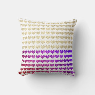 Pink Purple Gold Sparkly Glittery Hearts Patterns  Throw Pillow