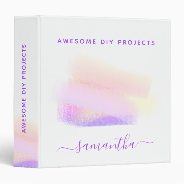 Pink purple golden brushstrokes name diy projects binder (Front/Spine)