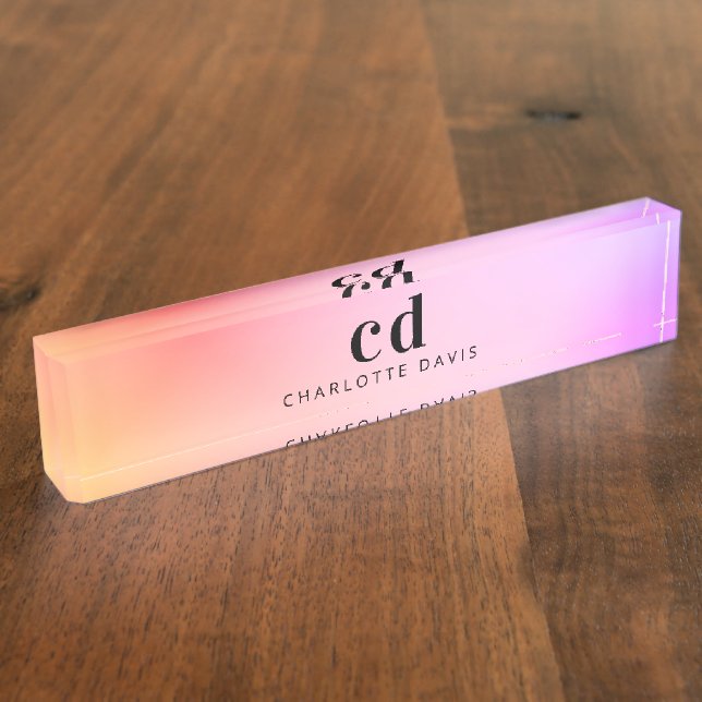 Pink purple golden monogram name minimalist nameplate (Side)