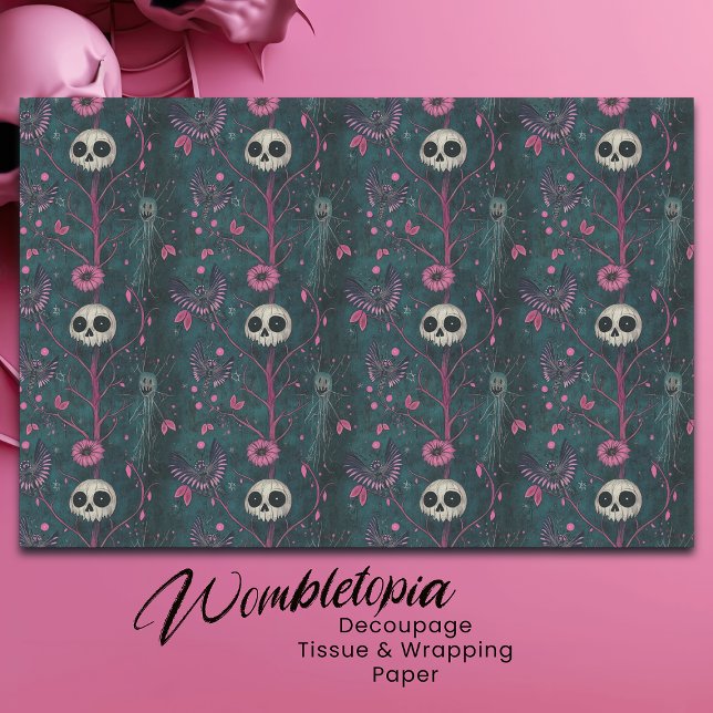 Pink & Purple Gothic Halloween Skulls & Flowers  Tissue Paper (Creator Uploaded)