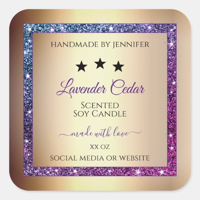 Pink Purple Gradient Glitter Product Labels Gold (Front)