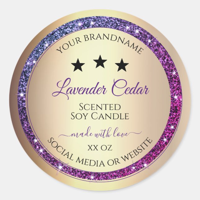 Pink Purple Gradient Glitter Product Labels Gold (Front)