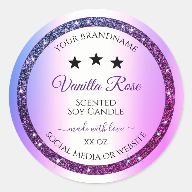 Pink Purple Gradient Glitter Spark Product Labels (Front)