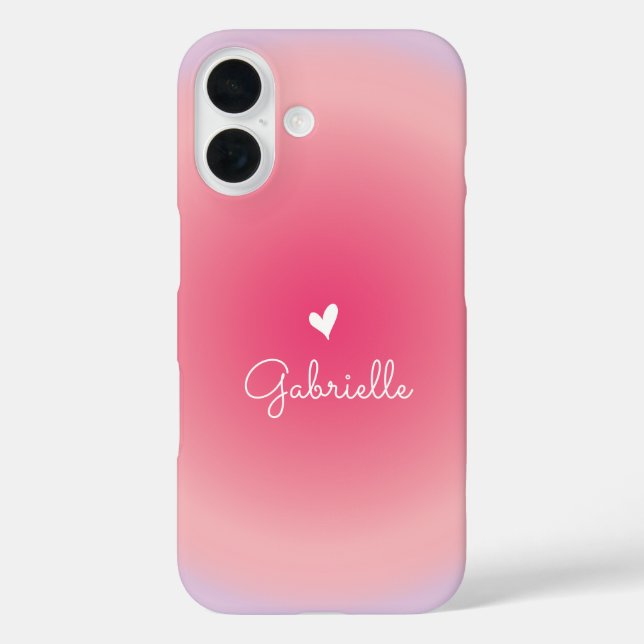 Pink Purple Gradient Heart Minimal Script Name Case-Mate iPhone Case (Back)