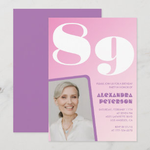 Pink Purple Gradient Photo 89th birthday Invitation