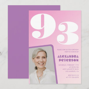 Pink Purple Gradient Photo 93rd birthday Invitation