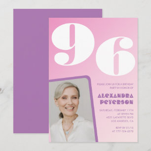 Pink Purple Gradient Photo 96th birthday Invitation