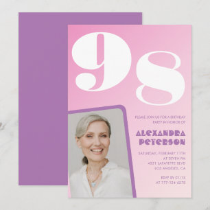 Pink Purple Gradient Photo 98th birthday Invitation