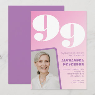 Pink Purple Gradient Photo 99th birthday Invitation