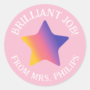 Pink Purple Gradient Star Brilliant Job School Classic Round Sticker