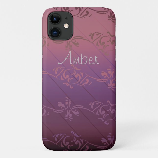 Pink Purple Gradient Striped Floral Leaf Pattern M Case-Mate iPhone Case (Back)