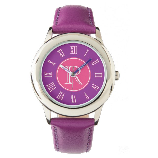 Pink, purple graphic monogram girls watch (Front)