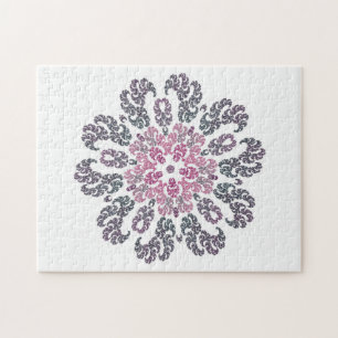 Pink, Purple, Gray, White Fractal Art Kaleidoscope Jigsaw Puzzle