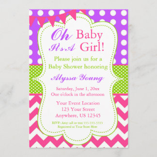 Pink Purple Green Baby Girl Shower Invite