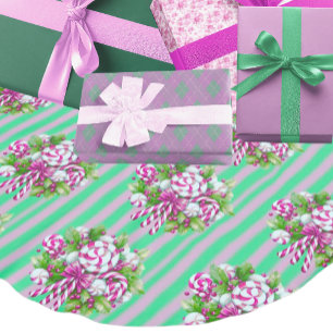 Pink Purple Green Candy Cane Christmas  Brushed Polyester Tree Skirt
