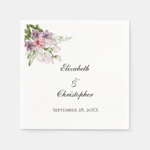Pink Purple Green Floral Greenery Elegant Wedding Napkin