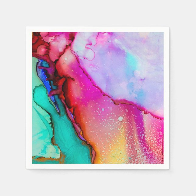 Pink Purple Green Marble Abstract Watercolor Napkin (Front)
