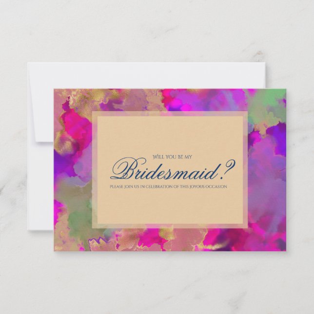 Pink, purple, green marble ink invitations (Front)