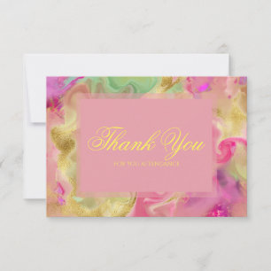 Pink, purple, green marble ink thank you card