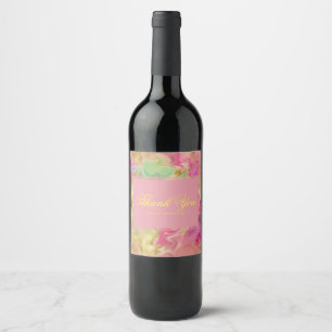 Pink, purple, green marble ink thank you card wine label