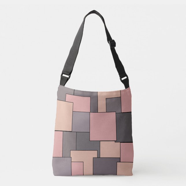 Pink purple grey geometric pattern crossbody bag (Front)