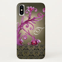 PINK PURPLE GREY SWIRLS,FLORAL DAMASK MONOGRAM
