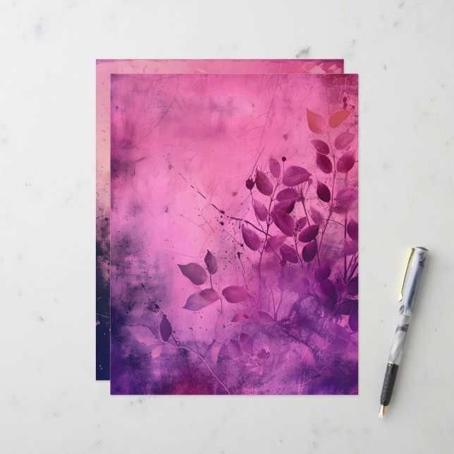 Pink & Purple Grungy Background Scrapbook Paper (Front/Back In Situ)