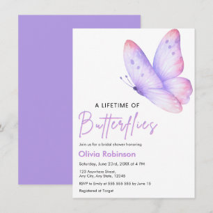 Pink Purple He Gives Me Butterflies Bridal Shower  Invitation