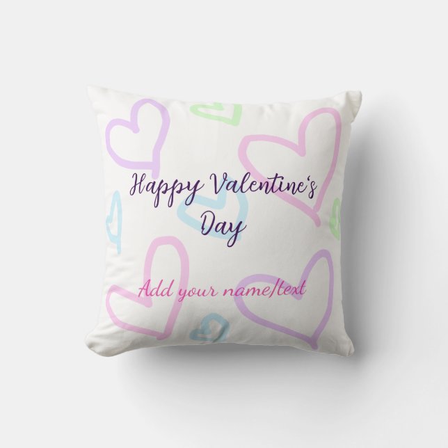 Pink purple heart happy Valentine's day name date  Throw Pillow (Front)