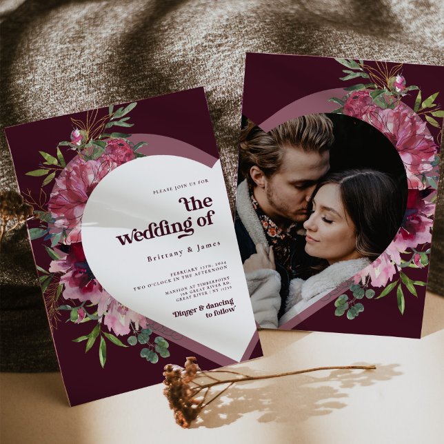 Pink & purple heart romantic wedding Invitation (Creator Uploaded)