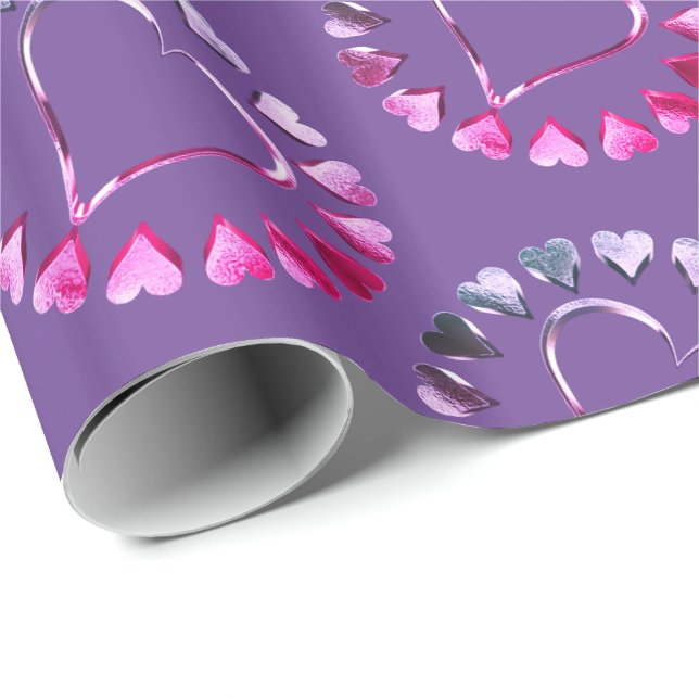 Pink Purple Hearts Romantic Valentine Wrapping Paper (Roll Corner)