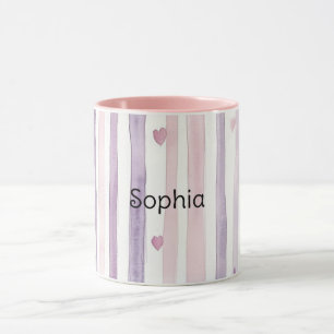 Pink Purple Hearts Stripes Birthday Mug