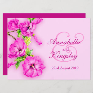 Pink purple hibiscus flower wedding invitation