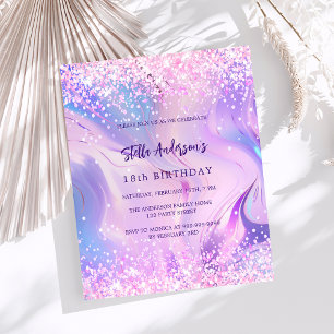Pink purple holographic birthday budget invitation