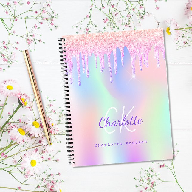 Pink purple holographic drips monogram diary notebook (Creator Uploaded)