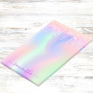 Pink purple holographic drips name post-it notes