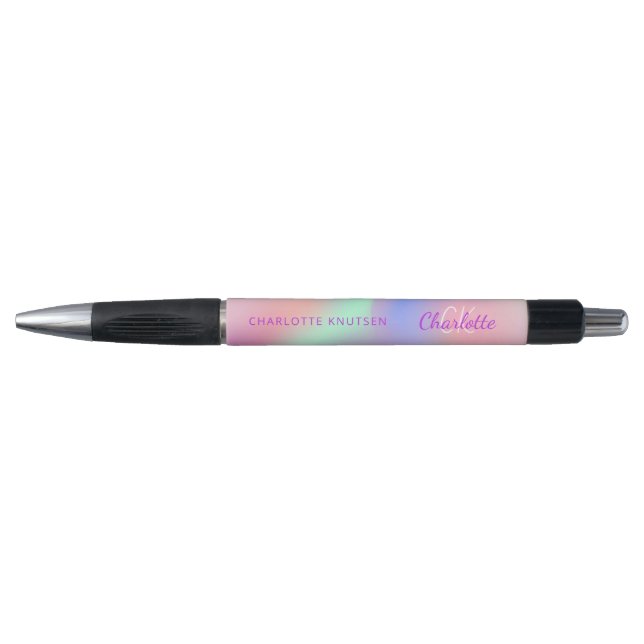 Pink purple holographic monogram name script pen (Front)